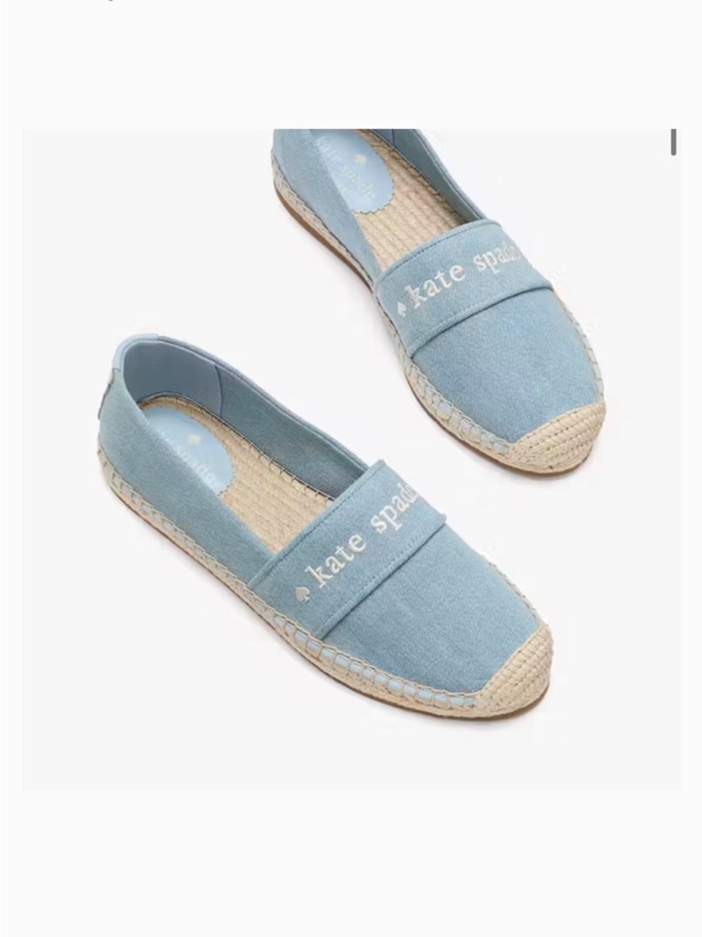 kate spade Light Blue Denim Espadrille Slip-Ons with Embroidered Logo Size 7B - Picture 3 of 15